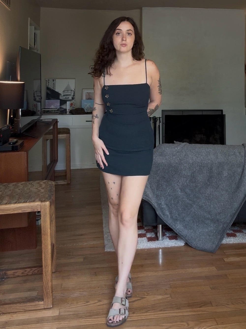 Urban Outfitters Navy Mini Dress with Button Detail